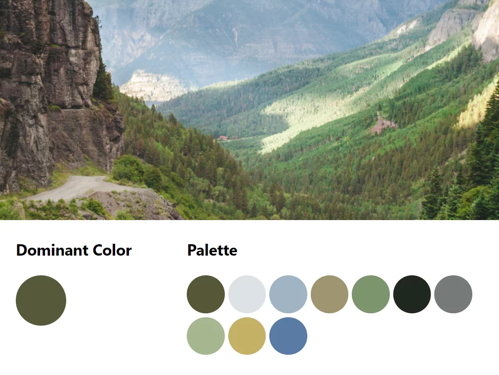 Green image with its color palette shown