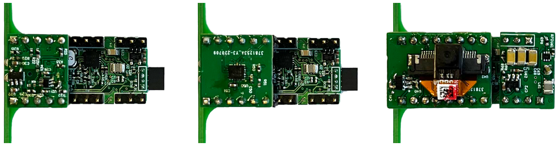 Three WISP devices with mount-on sensor boards